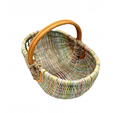 Einkaufskorb Peddigrohr grün-rosa, gr. farbl.sort.