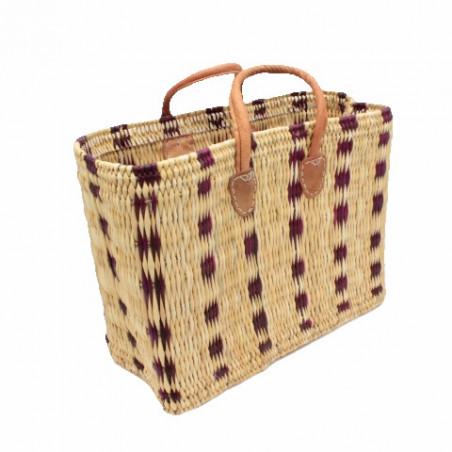 Binsen-Tasche lila/natur/kariert Größe II