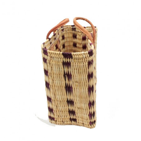 Binsen-Tasche lila/natur/kariert Größe II