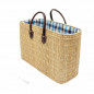 Binsen-Tasche natur mit Stoffzug grün karr. Gr. II Binsen-Tasche natur mit Stoffzug grün karr. Gr. II