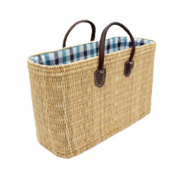 Binsen-Tasche natur mit Stoffzug grün karr. Gr. II