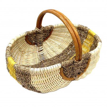 Einkaufskorb Peddigrohr natur/gelb/Seegras, kl. farbl. sort.